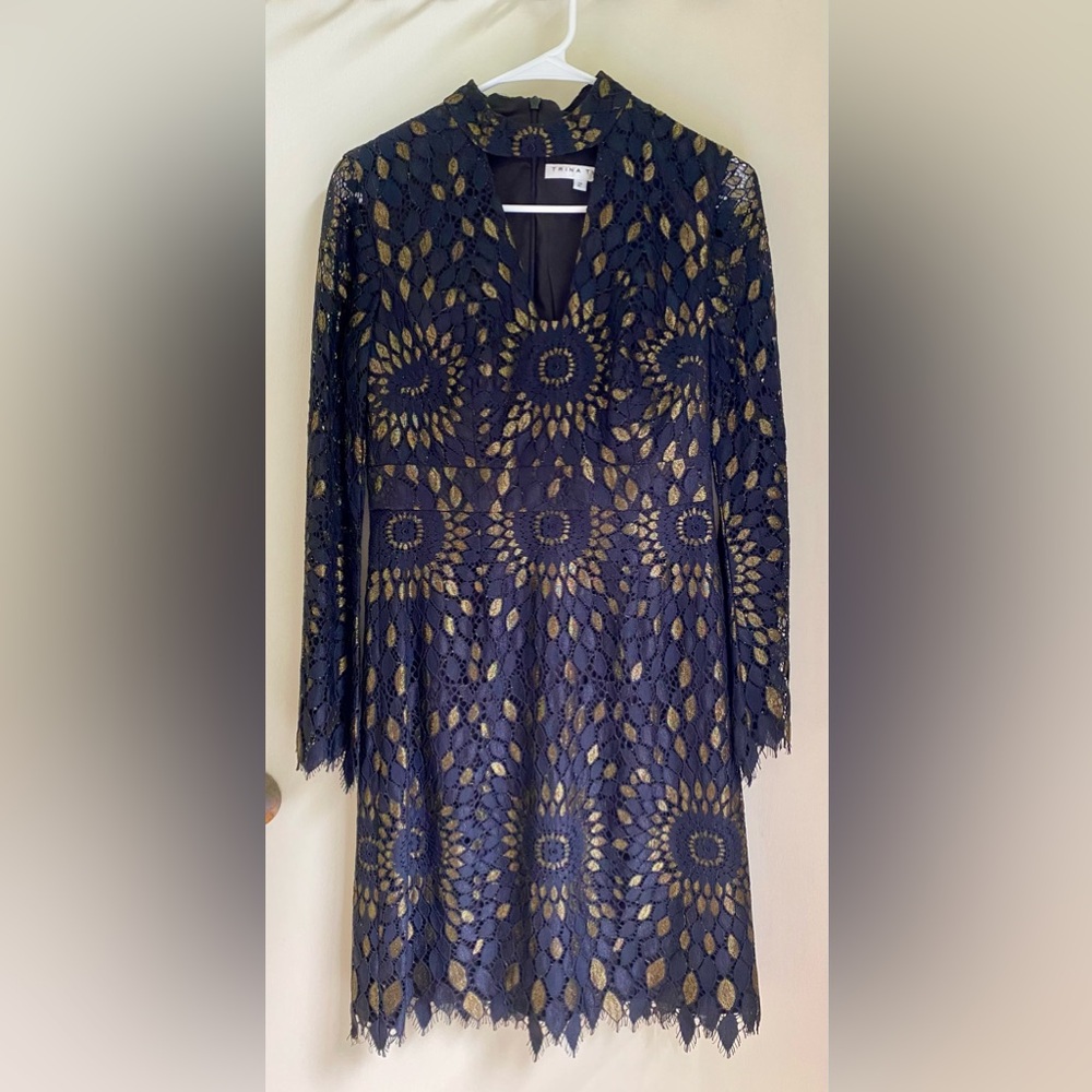 Trina Tuck Size 2 Black Lace Long-sleeve Dress